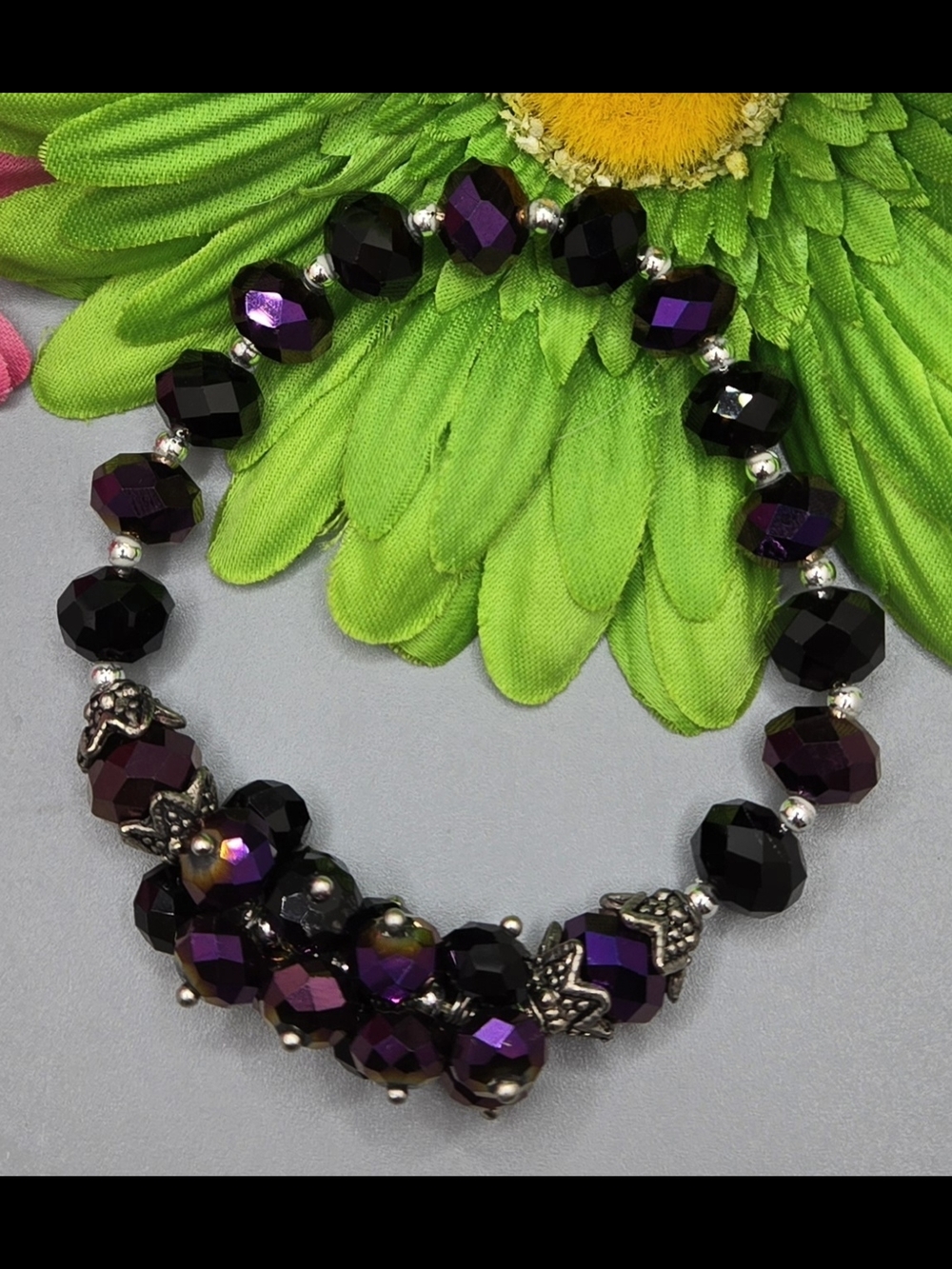 Purple Faceted Cha Cha Bracelet Glass Crystal Silvertone Sz 6½ - 7